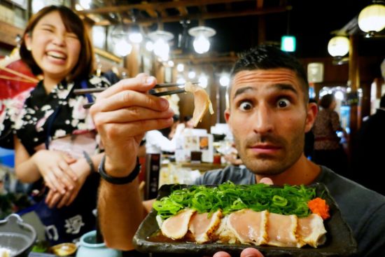 Trying chicken sashimi in Tokyo