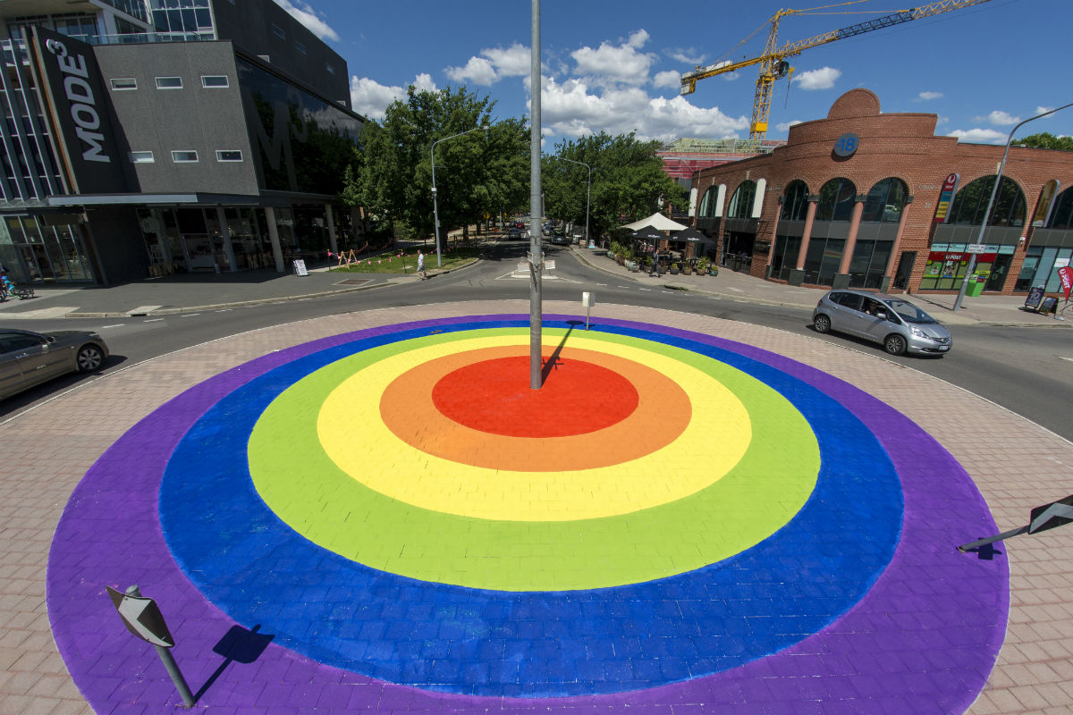 The rainbow roundabout in Canberra, Australia