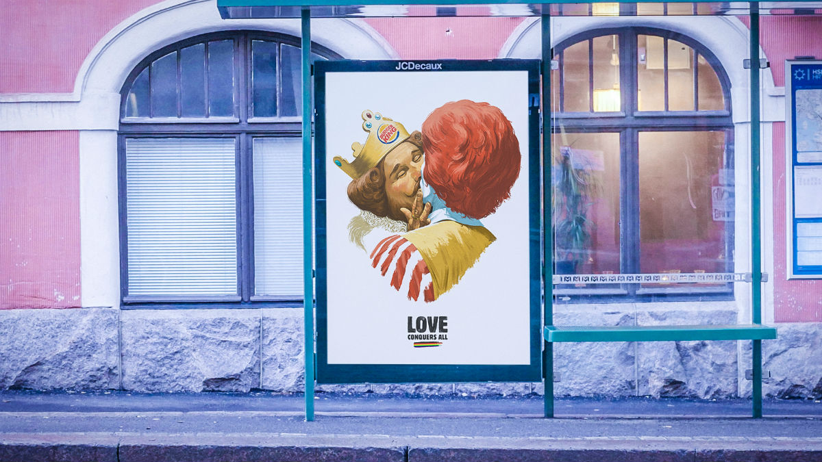 Burger King and McDonalds kiss in Helsinki
