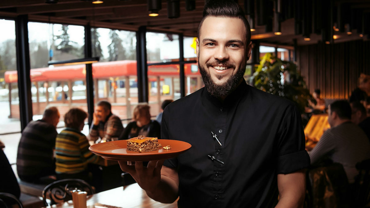A waiter in a restaurant