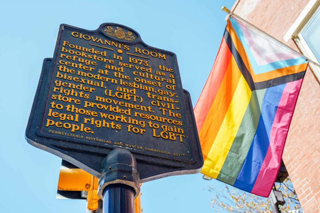 A historical marker outside of Philly AIDS Thrift @ Giovanni's Room