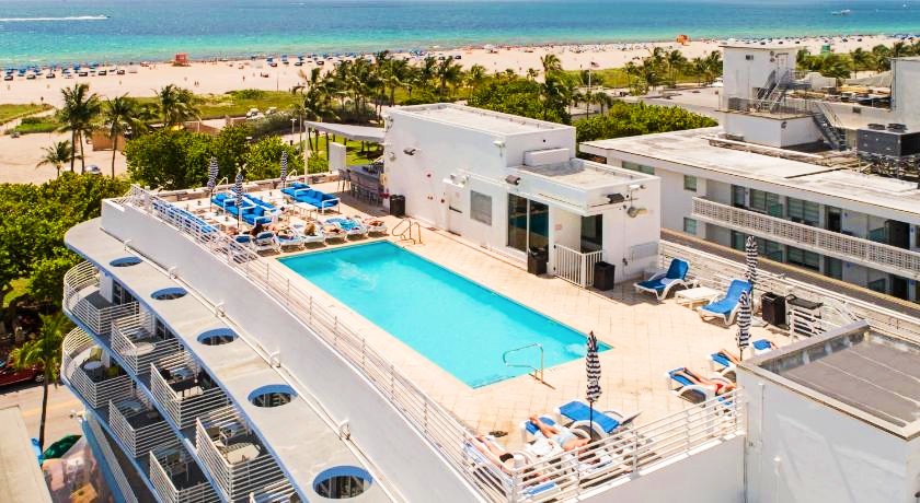 The rooftop poll and bar at gay bar, Palace, in Miami