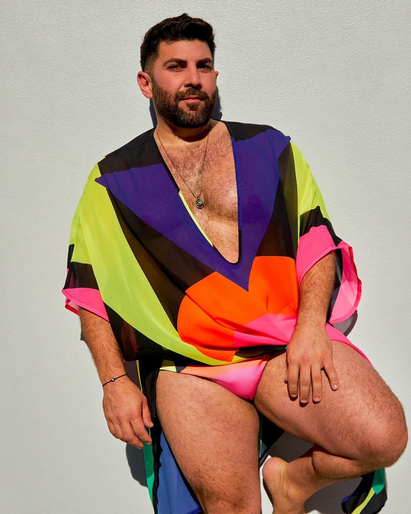 Designer Oday Shakar in the Kaftko 'Memphis' brief and kaftan