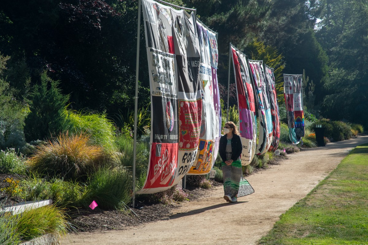 A visitor strolls through the National AIDS Memorial where 40 Quilt blocks were on display symbolic of four decades of the AIDS pandemic