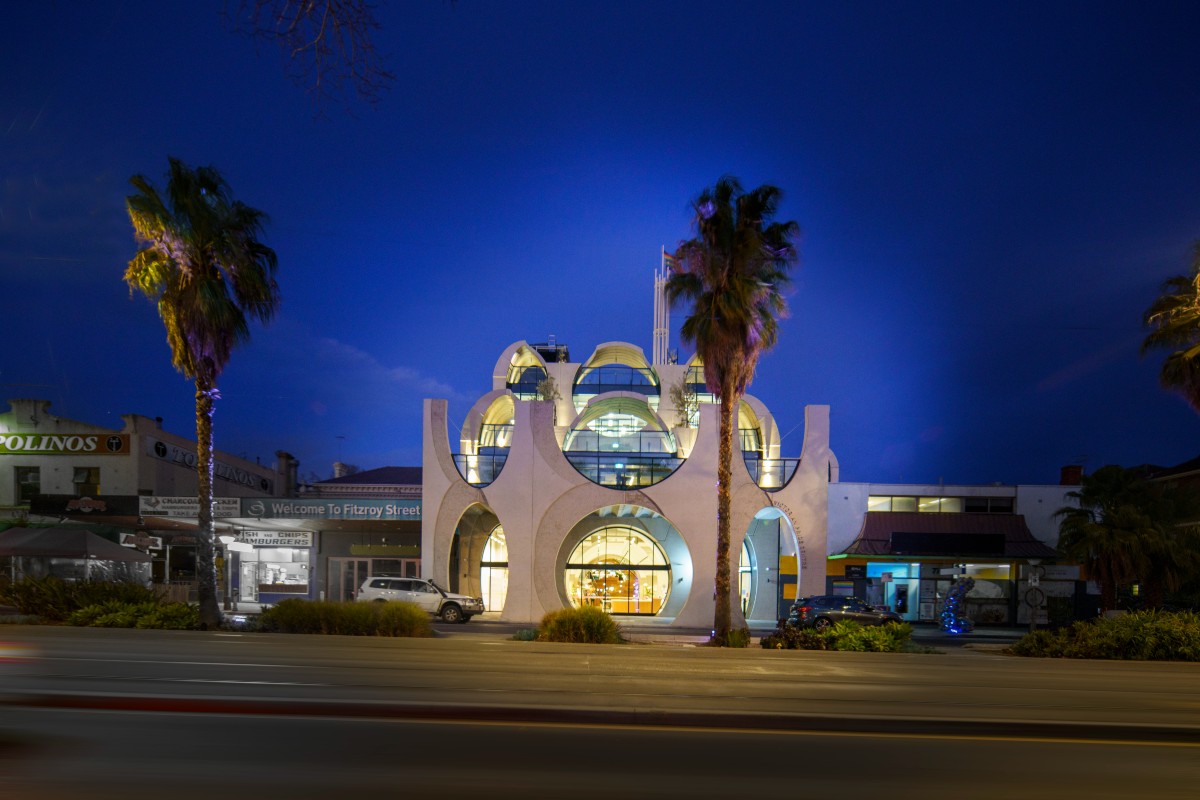 The Victoria Pride Centre at night