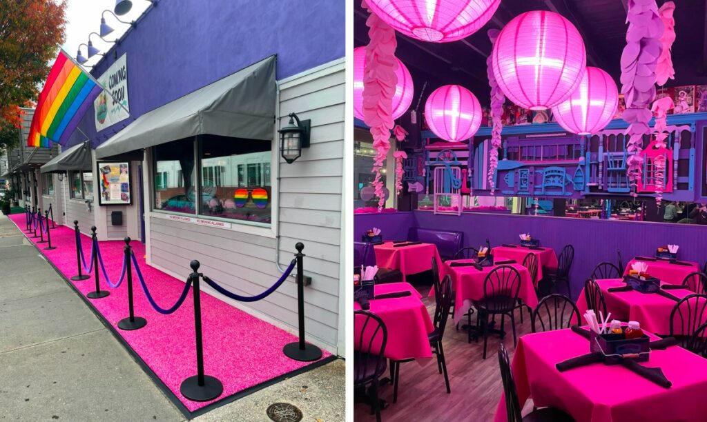 The exterior and interior of the new Freddie's Beach Bar in Rehoboth Beach, Delaware
