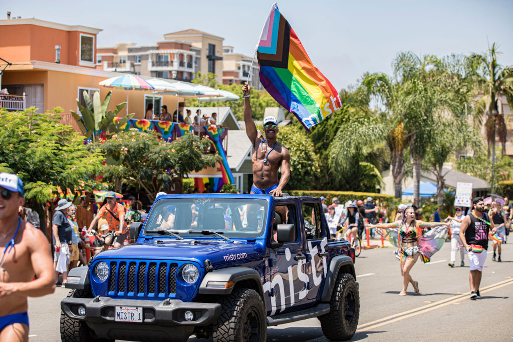 A parade walking down the street